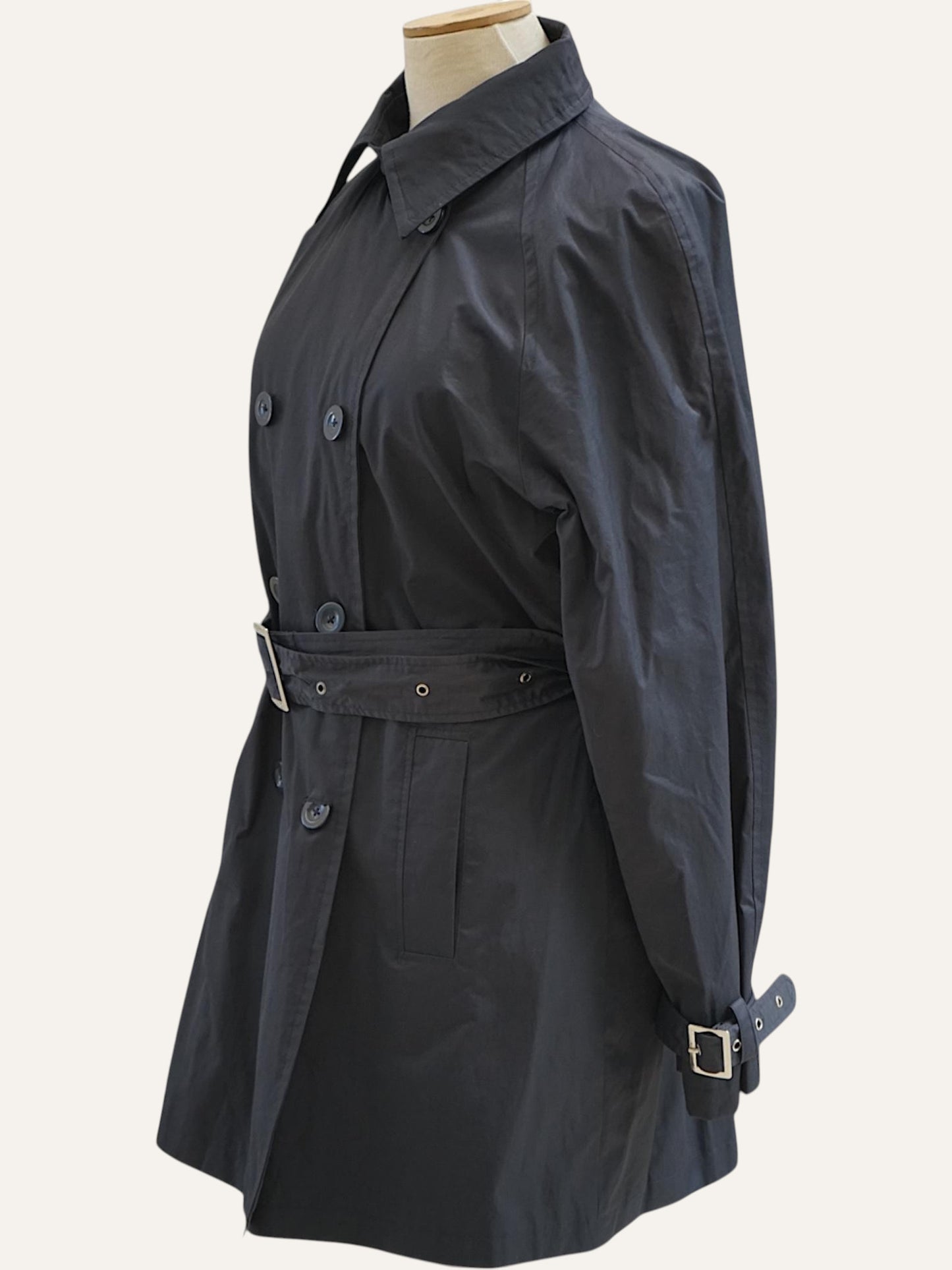 Carla Ferroni Double-Breasted Belted Trench Coat in Midnight