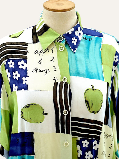 Novelty Apple Print Patchwork Shirt