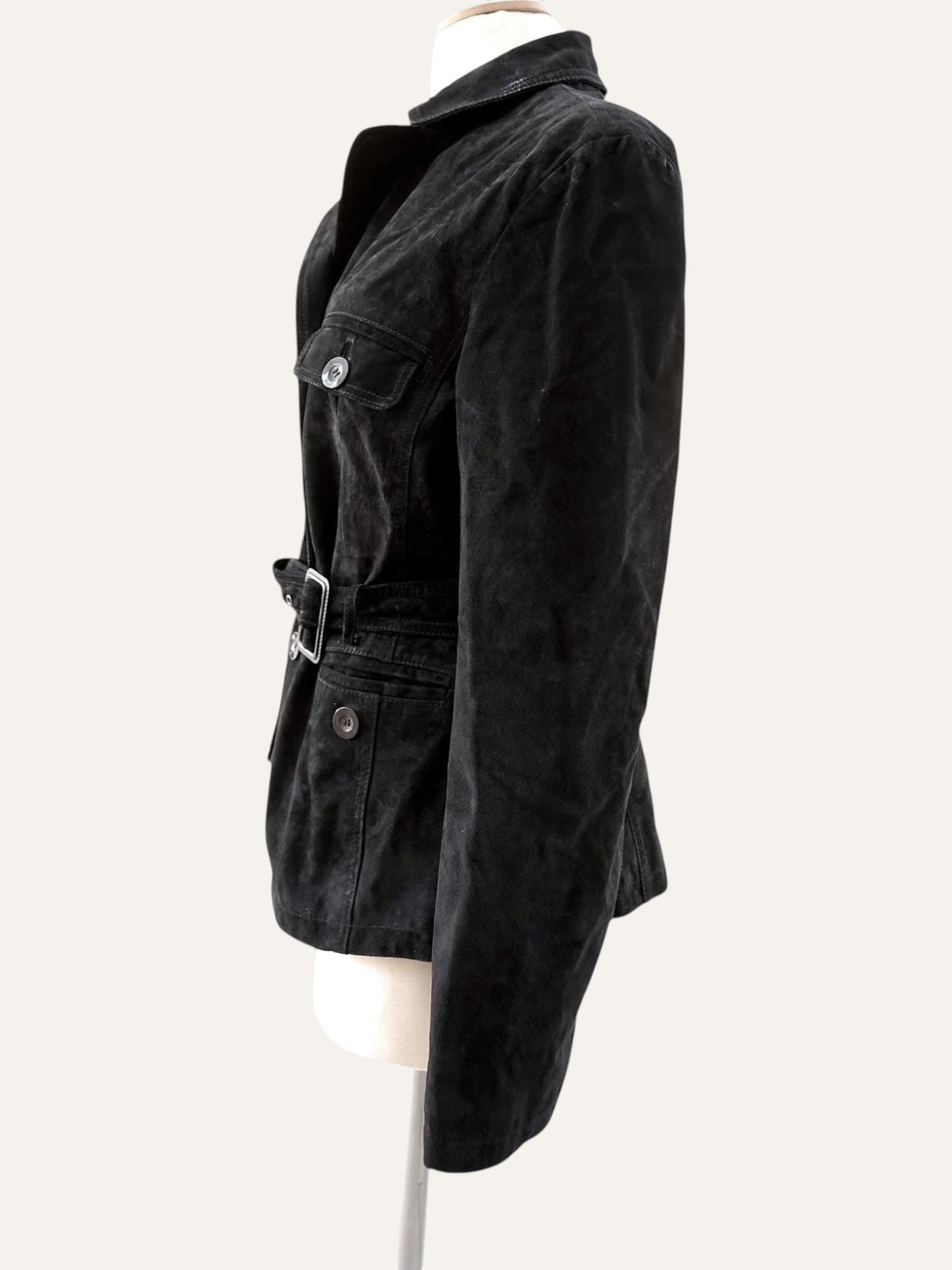 Genuine Suede Belted Jacket in Noir