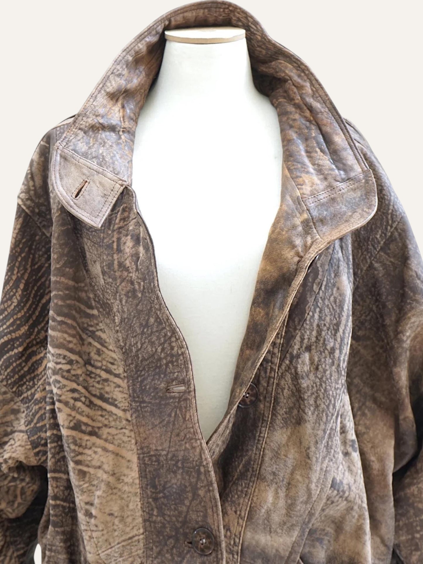 Marbled Print Leather Oversized Jacket