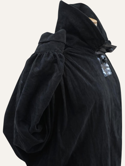 Suede Leather Funnel Neck Coat