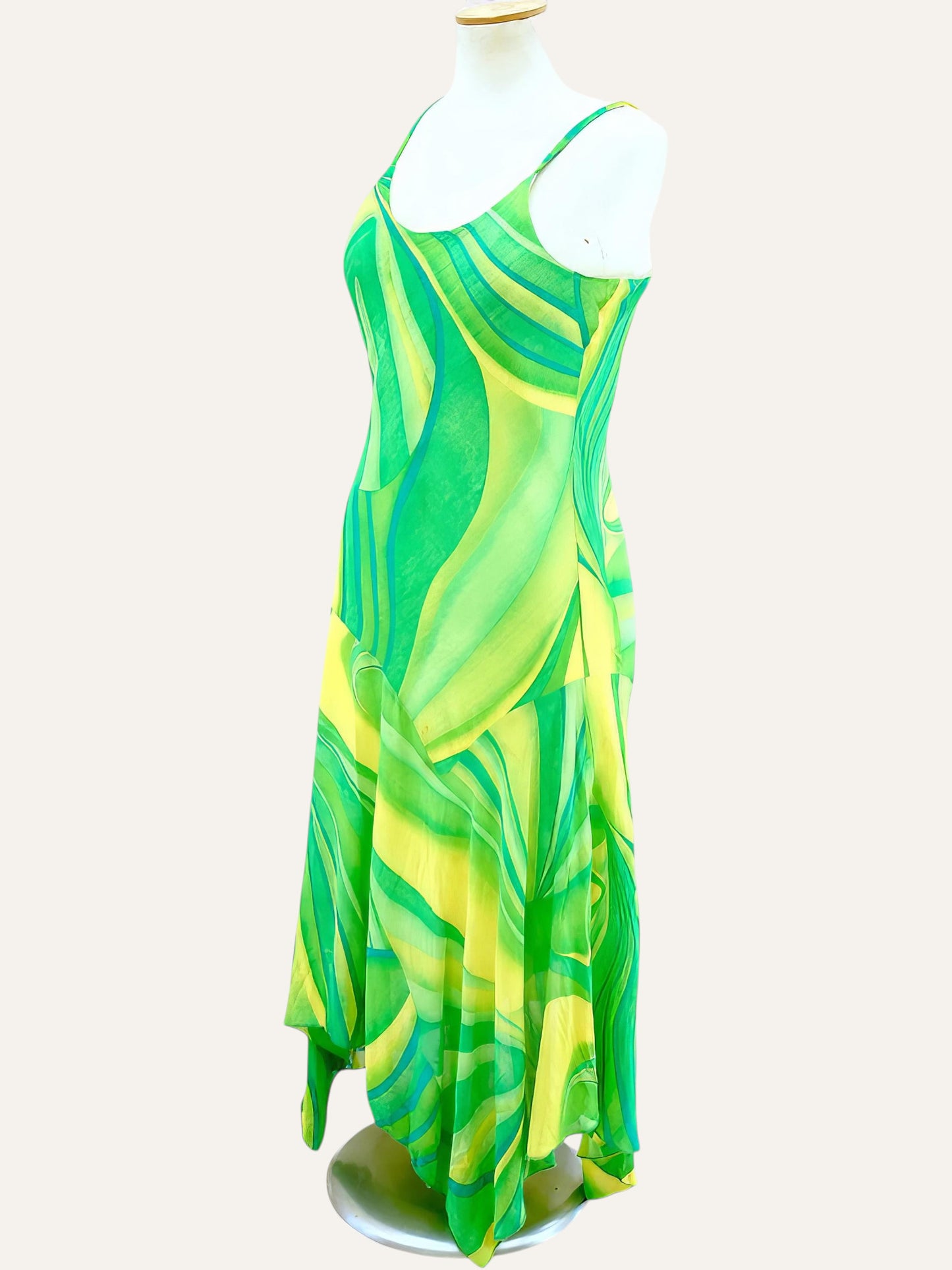 Swirl Print Asymmetric Slip Dress