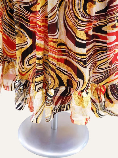 Swirl Print Cross-Back Sundress in Scarlet & Saffron