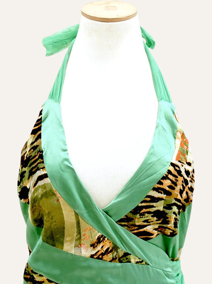 Mitropoulos Pure Silk Halter Dress Leopard Floral Print