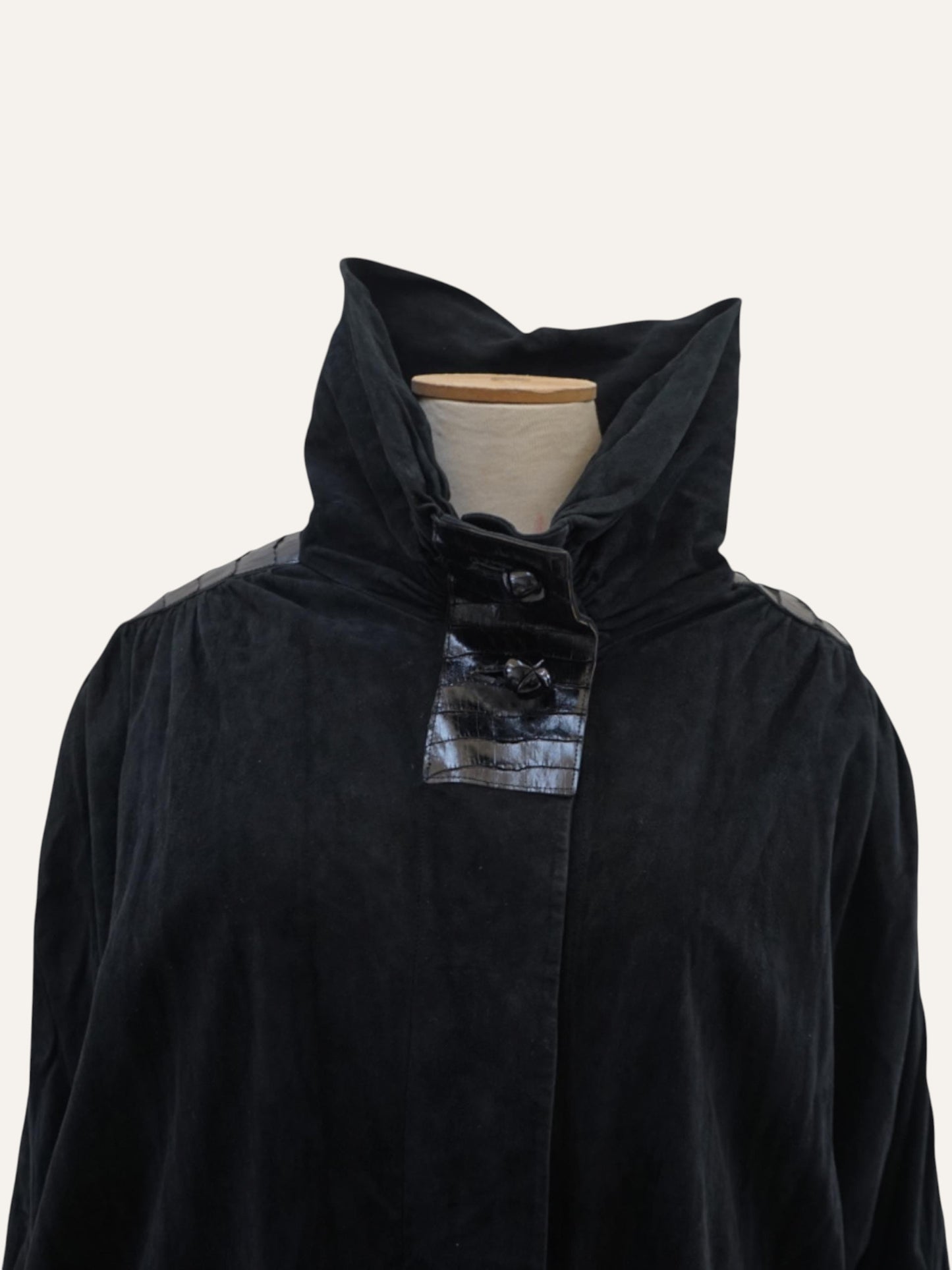 Suede Leather Funnel Neck Coat