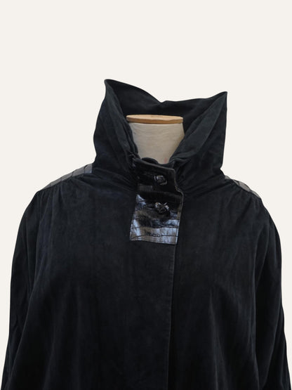 Suede Leather Funnel Neck Coat