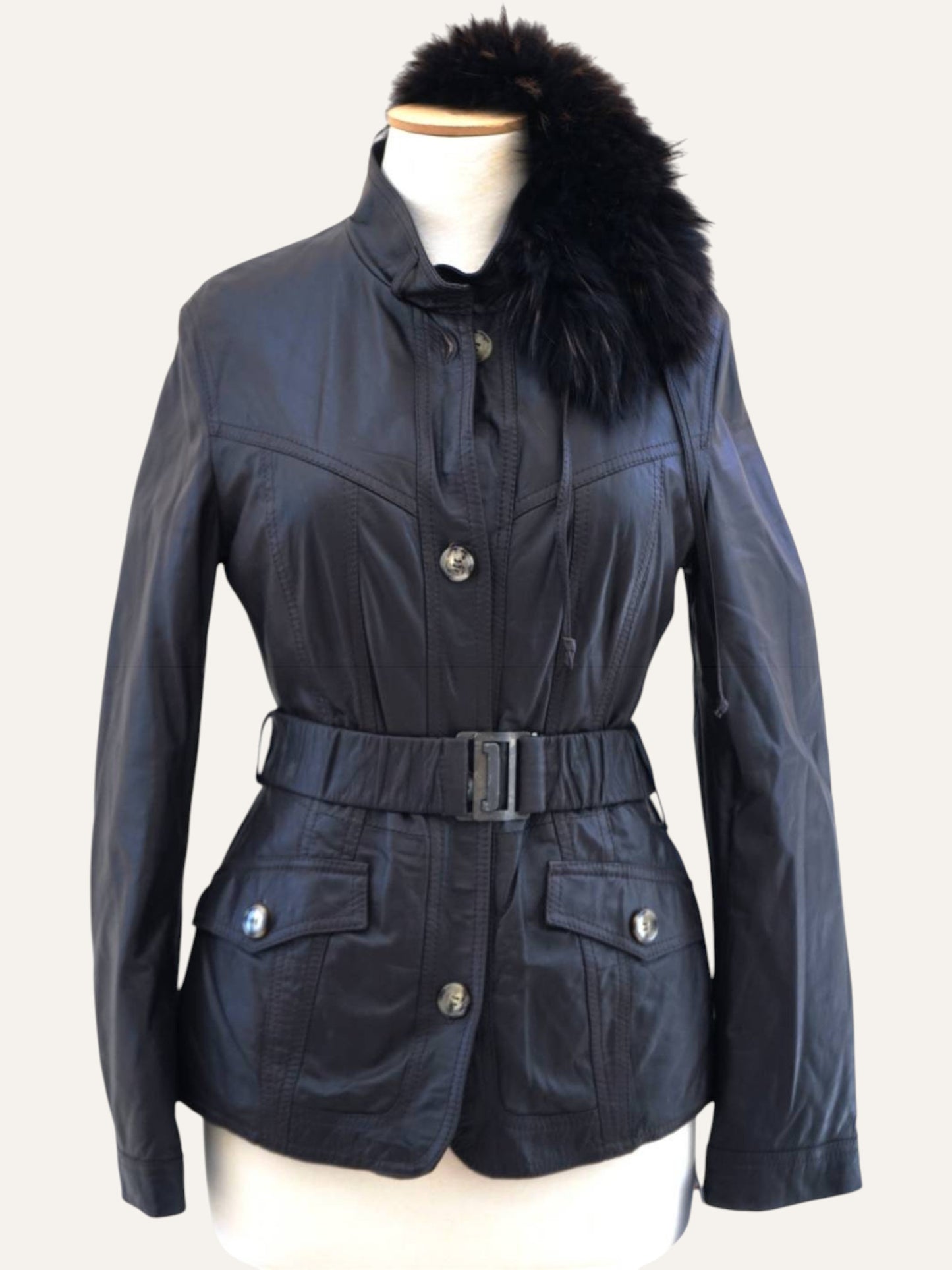 Belted Slim Fit Leather Coat