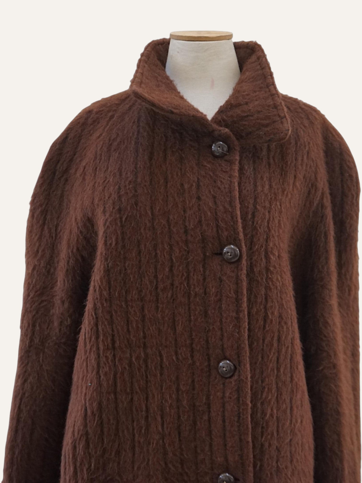 Minimalist wool boucle coat, side view