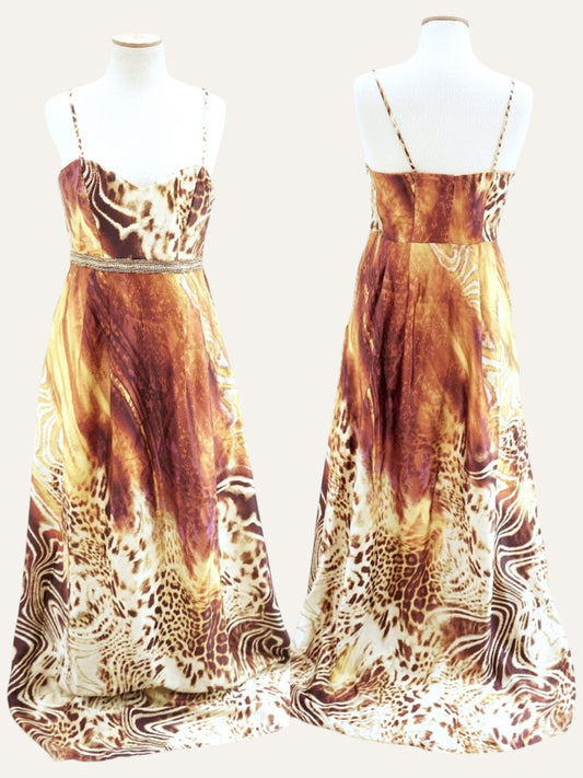Silk Wild Animal Print Maxi Gown