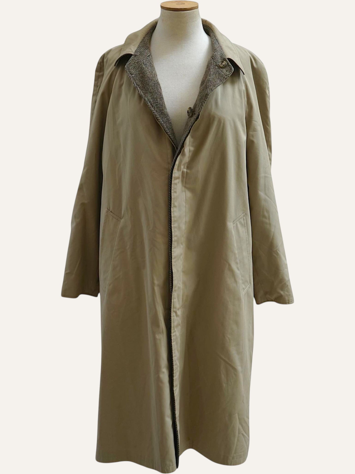 Reversible Herringbone & Beige Wool Maxi Coat