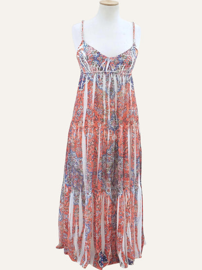 Paisley Print Tiered Maxi Dress