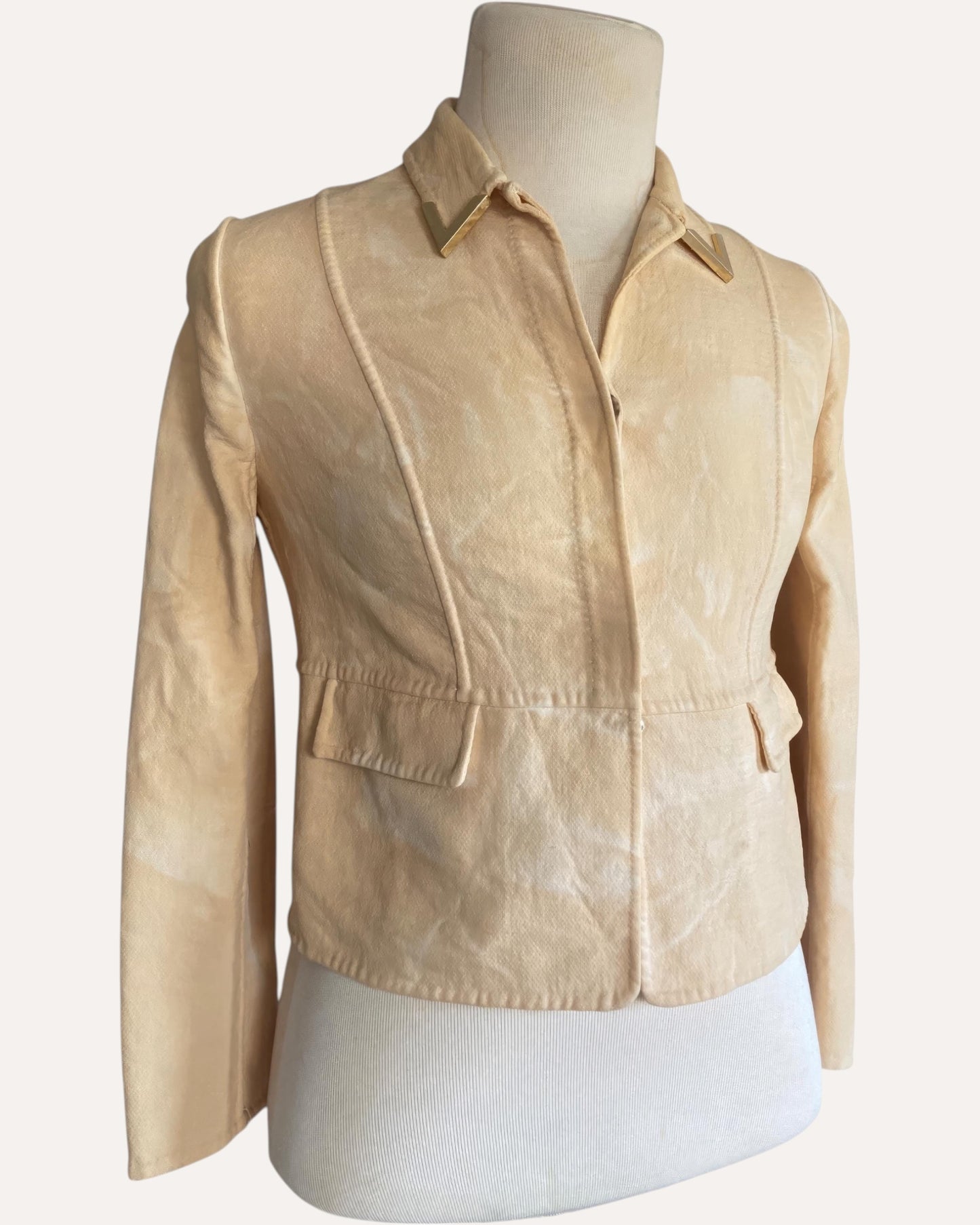 Valentino Gold V-Bar Collar Wool Cropped Jacket