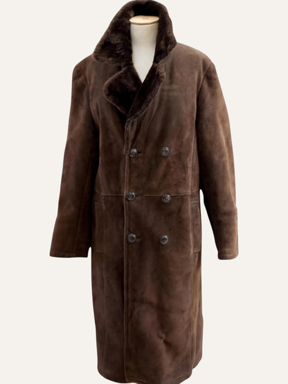 Sheepskin Double-Breasted Maxi Coat in Espresso