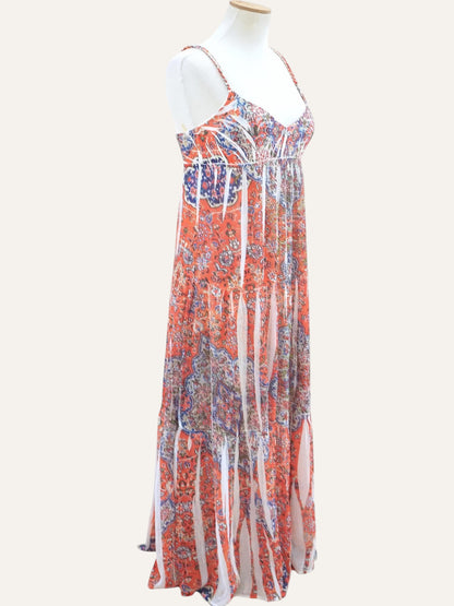 Paisley Print Tiered Maxi Dress