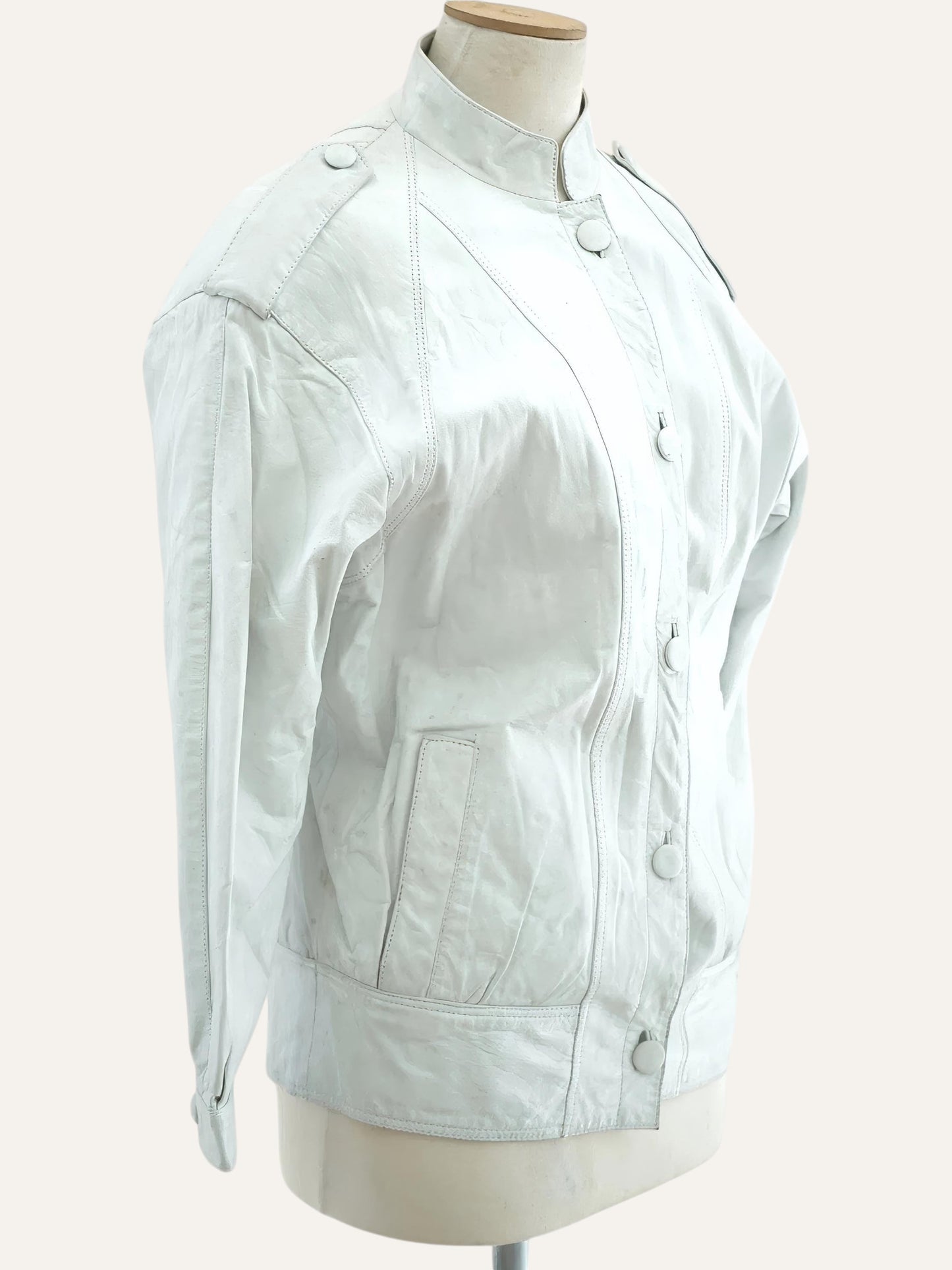 Mandarin Collar Epaulette Leather Jacket