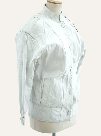 Mandarin Collar Epaulette Leather Jacket