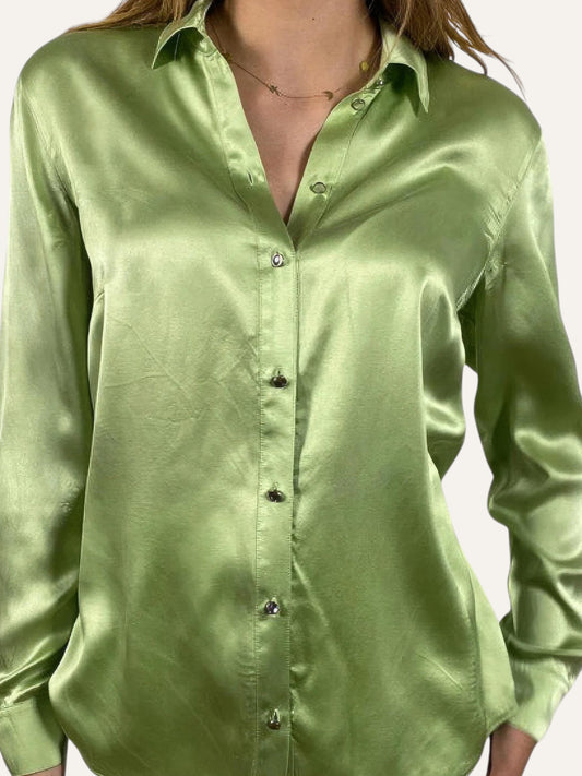 Gerry Weber Pure Silk Satin Shirt in Pistachio