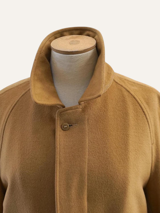 Kapa Fotiadis Pure Wool Raglan Funnel-Neck Coat in Camel