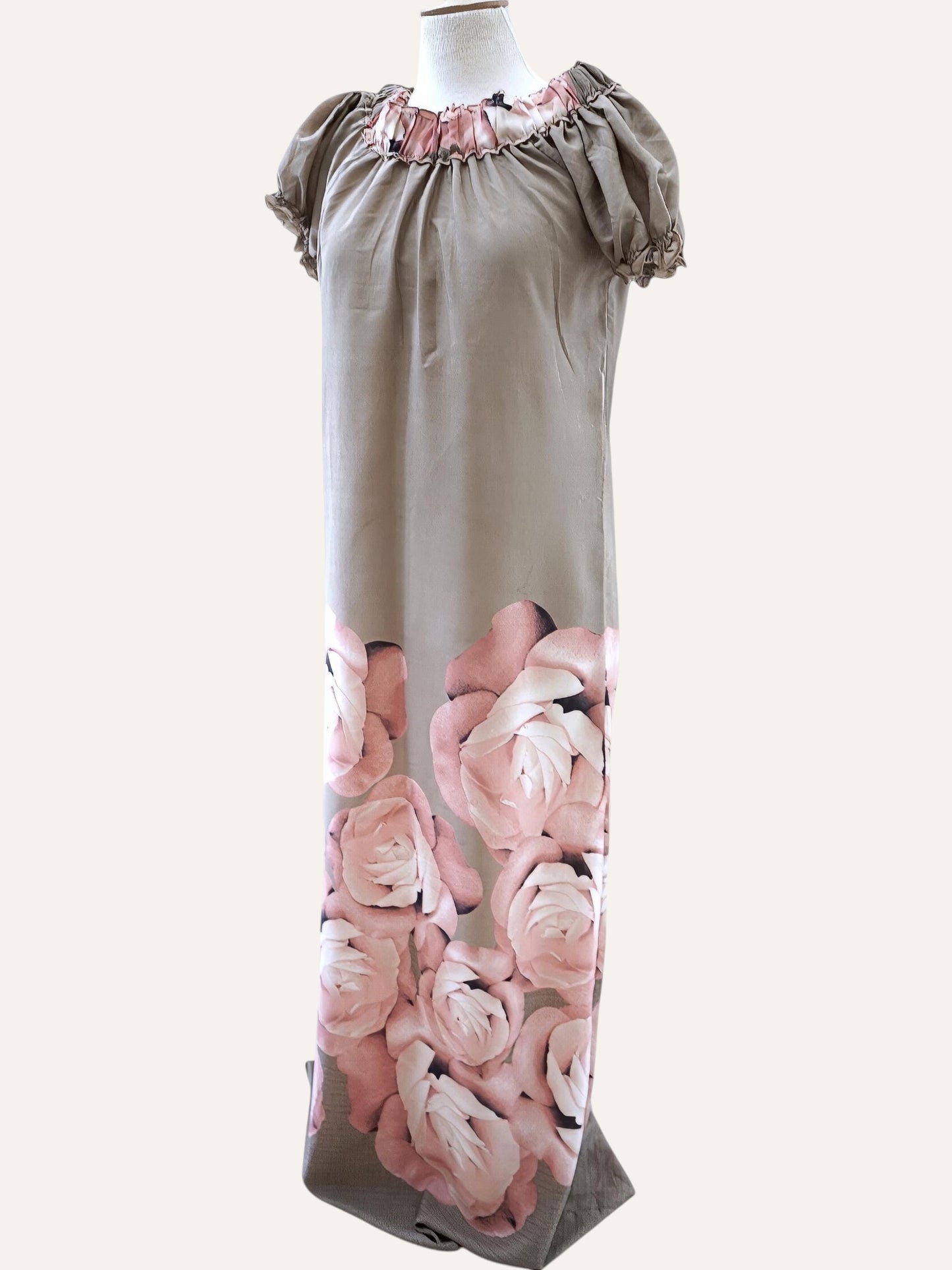 Pure Silk Rose Print Maxi Gown