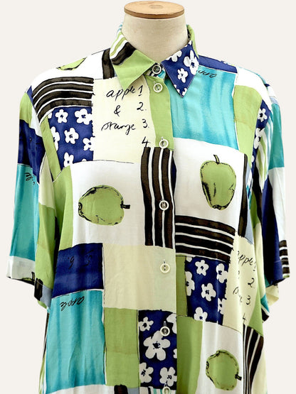 Novelty Apple Print Patchwork Shirt