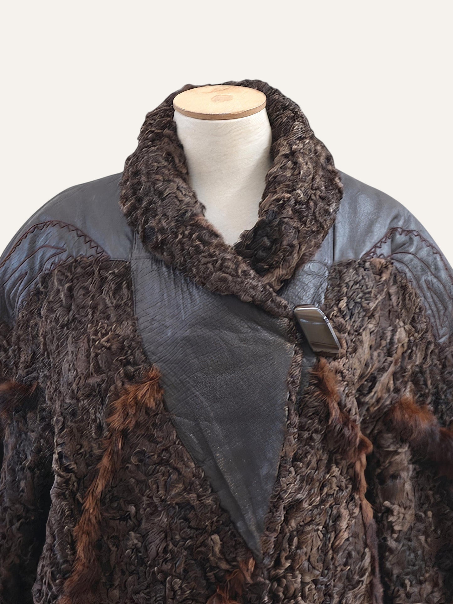 Swakara Fur Hand-Stitched Leather Coat