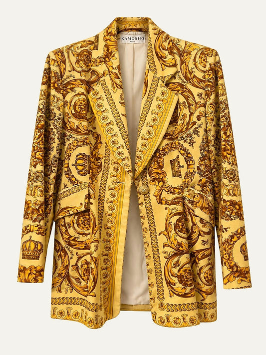 Marina Sitbon pour Kamosho Paris baroque gold print cotton blazer