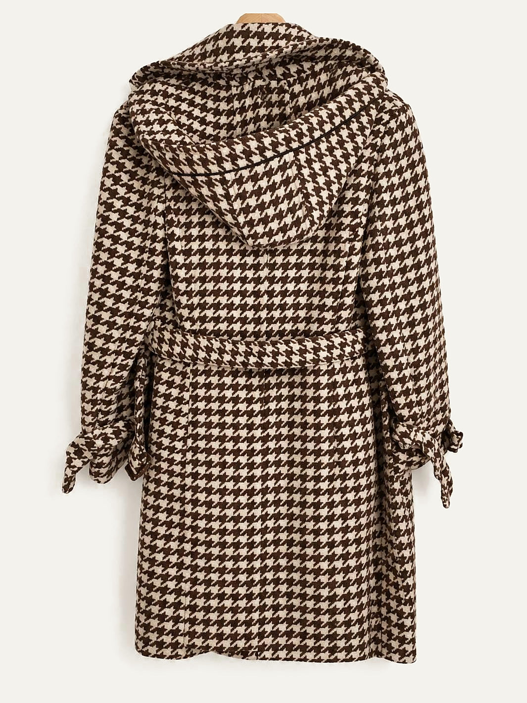 Back of the Max Mara houndstooth coat showing the hood