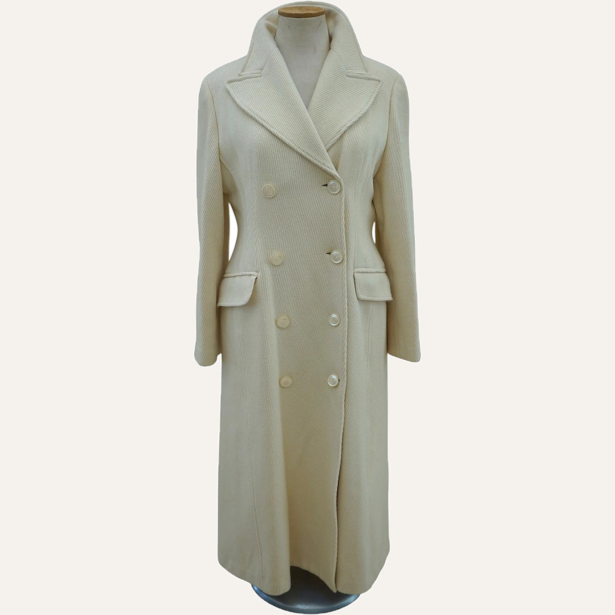 Mithos Wool Double-Breasted Maxi Coat in Ivory