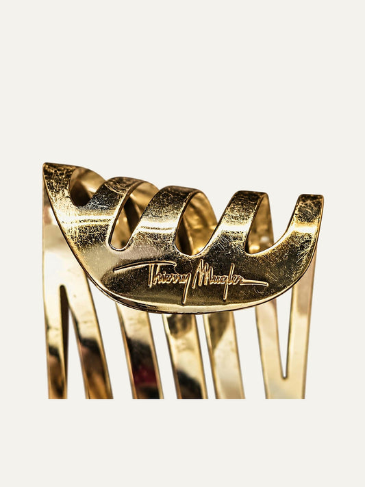 Thierry Mugler sculptural gold-tone open cuff bracelet, signed