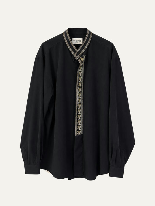 Versace Signature black tunic shirt with gold-tone woven trim