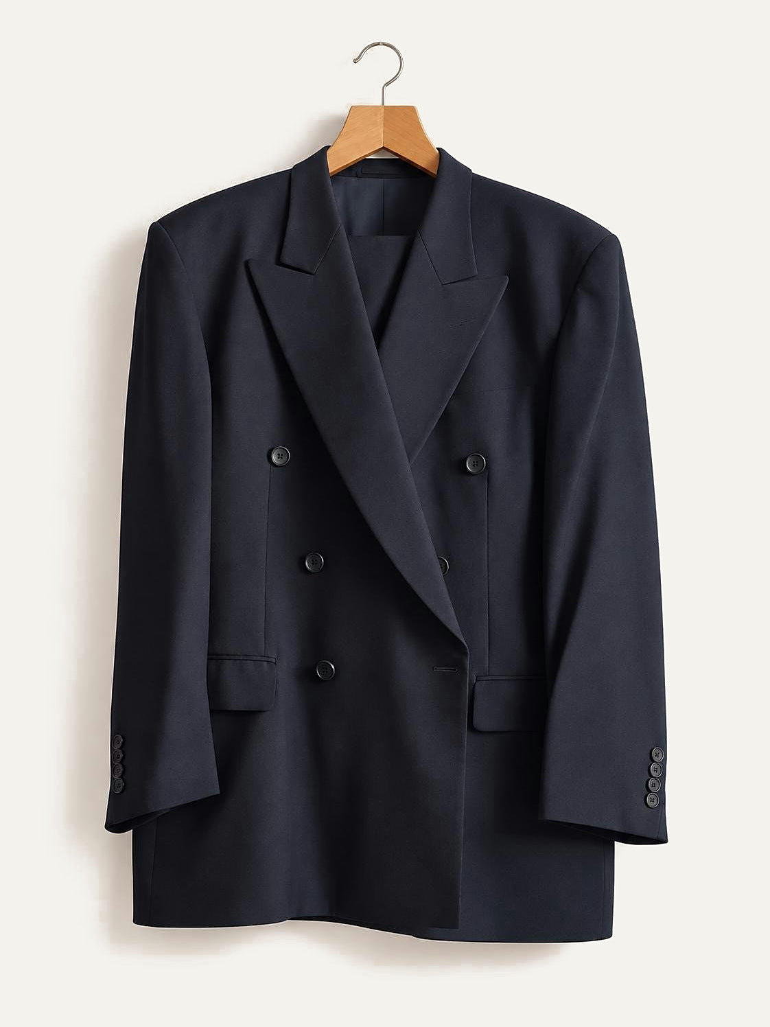 Windsor pure silk double-breasted suit jacket in navy with peak lapels
